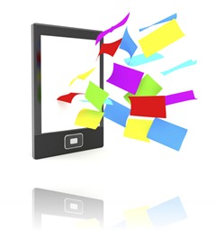 E-book reader with colorful papers